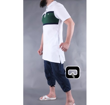 Polo manches courtes Qaba'il blanc et vert