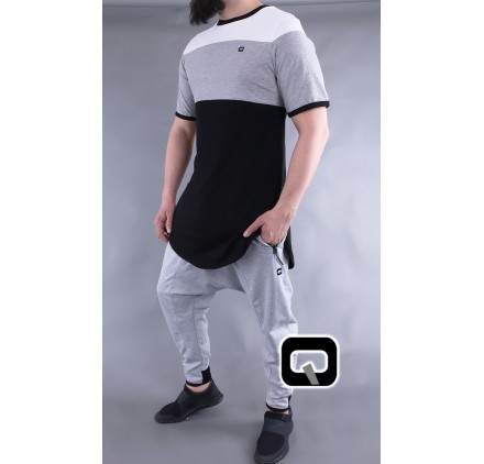 T-shirt manches courtes Qaba'il noir, gris et blanc