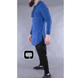 T-shirt manches longues à capuche Qaba'il bleu indigo