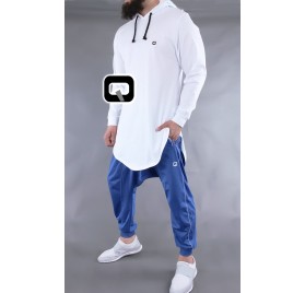 T-shirt manches longues à capuche Qaba'il blanc