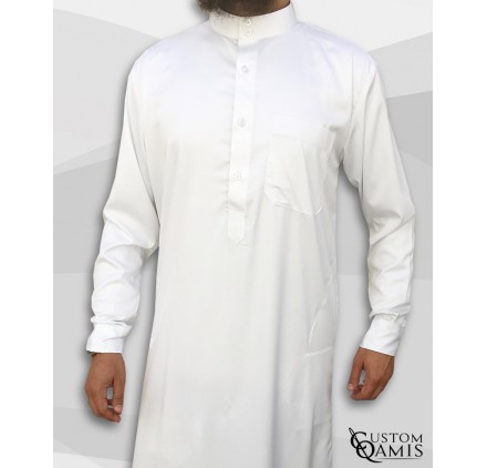 Qamin Saoudien Blanc mat tissus Precious Custom Qamis