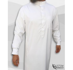 Qamin Saoudien Blanc mat tissus Precious Custom Qamis