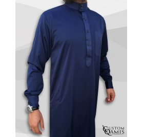 Qamin Saoudien Bleu marine tissus Precious Custom Qamis