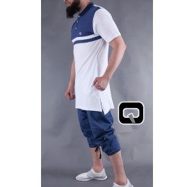 POLO MANCHES COURTES MARINIÈRE BLANC ET BLEU INDIGO