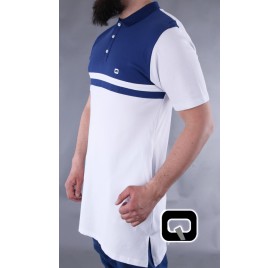 POLO MANCHES COURTES MARINIÈRE BLANC ET BLEU INDIGO