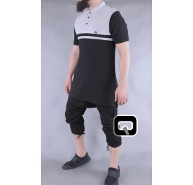 POLO MANCHES COURTES MARINIÈRE NOIR ET GRIS