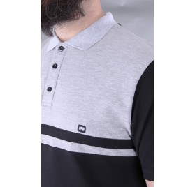 POLO MANCHES COURTES MARINIÈRE NOIR ET GRIS