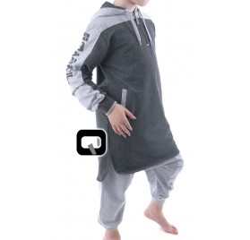 Qamis court enfant à capuche gris anthracite Qaba'il