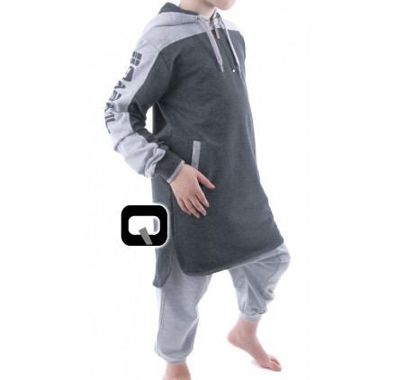 Qamis court enfant à capuche gris anthracite Qaba'il