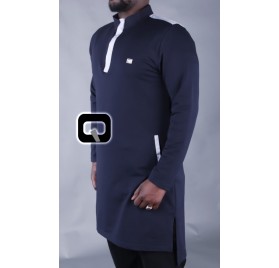 Qamis court boss bleu nuit & gris clair