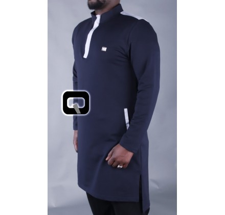 Qamis court boss bleu nuit & gris clair