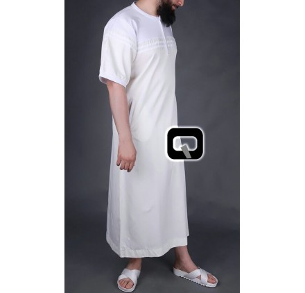 Qamis long Navy Ecru & blanc