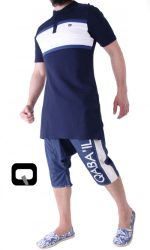 MANCHES COURTES, POLO À LARGE BANDE BLEU NUIT - BLEU INDIGO - BLANC