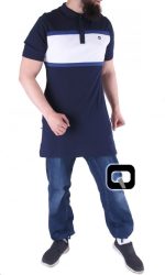 MANCHES COURTES, POLO À LARGE BANDE BLEU NUIT - BLEU INDIGO - BLANC