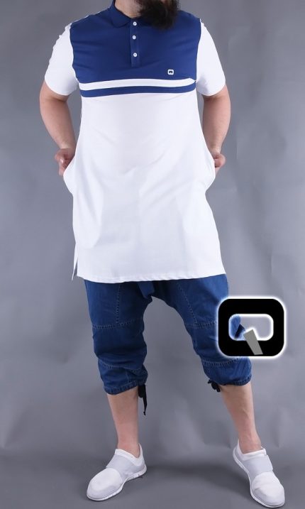 POLO MANCHES COURTES MARINIÈRE BLANC ET BLEU INDIGO