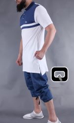 POLO MANCHES COURTES MARINIÈRE BLANC ET BLEU INDIGO