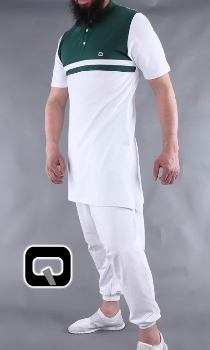 POLO MANCHES COURTES MARINIÈRE BLANC ET VERT