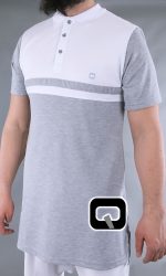 POLO MANCHES COURTES MARINIÈRE GRIS ET BLANC