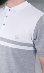 POLO MANCHES COURTES MARINIÈRE GRIS ET BLANC