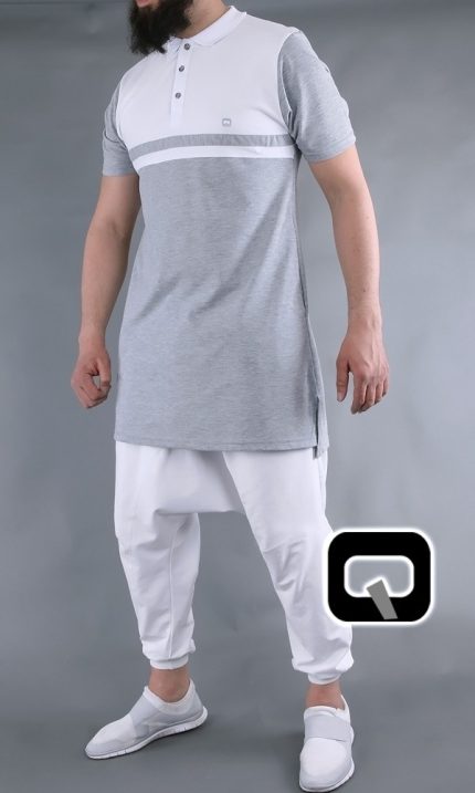 POLO MANCHES COURTES MARINIÈRE GRIS ET BLANC