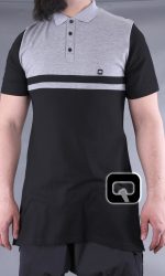 POLO MANCHES COURTES MARINIÈRE NOIR ET GRIS