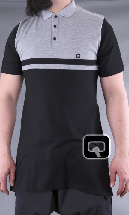 POLO MANCHES COURTES MARINIÈRE NOIR ET GRIS