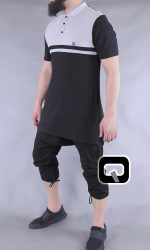 POLO MANCHES COURTES MARINIÈRE NOIR ET GRIS