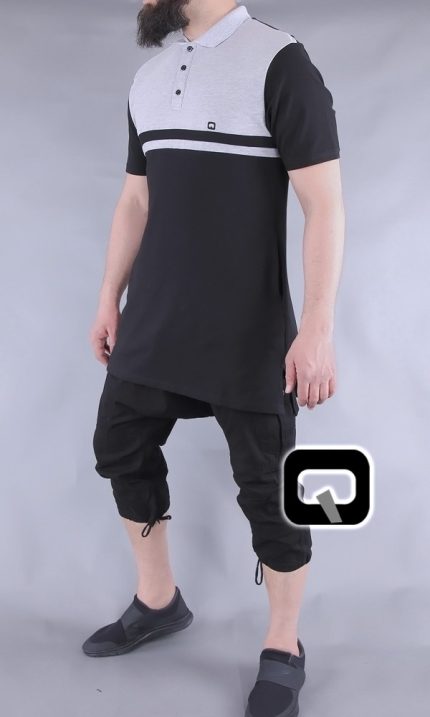 POLO MANCHES COURTES MARINIÈRE NOIR ET GRIS