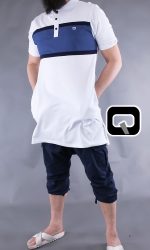 Polo manches courtes Qaba'il blanc et bleu