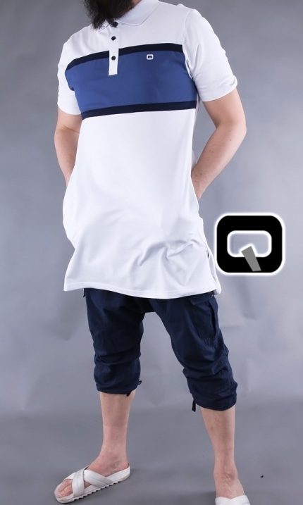 Polo manches courtes Qaba'il blanc et bleu