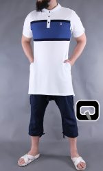 Polo manches courtes Qaba'il blanc et bleu