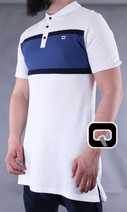Polo manches courtes Qaba'il blanc et bleu