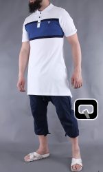 Polo manches courtes Qaba'il blanc et bleu
