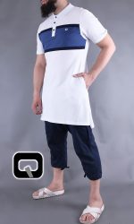 Polo manches courtes Qaba'il blanc et bleu
