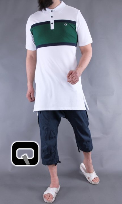Polo manches courtes Qaba'il blanc et vert