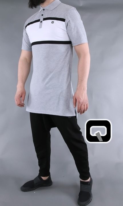 Polo manches courtes Qaba'il gris et blanc