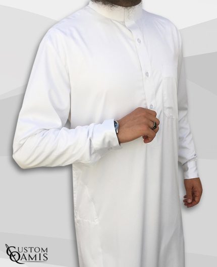 Qamin Saoudien Blanc mat tissus Precious Custom Qamis