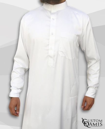 Qamin Saoudien Blanc mat tissus Precious Custom Qamis