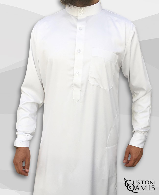 Qamin Saoudien Blanc mat tissus Precious Custom Qamis Qamin Saoudien Blanc mat tissus Precious Custom Qamis