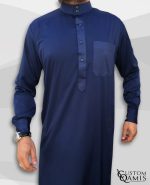 Qamin Saoudien Bleu marine tissus Precious Custom Qamis
