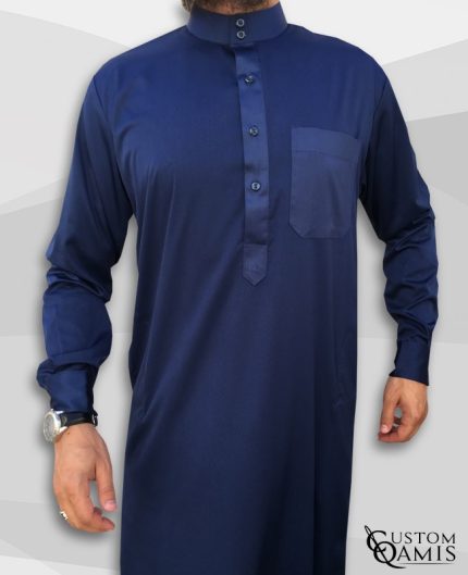 Qamin Saoudien Bleu marine tissus Precious Custom Qamis