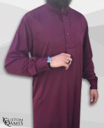 Qamin Saoudien Bordeaux tissus Precious Custom Qamis
