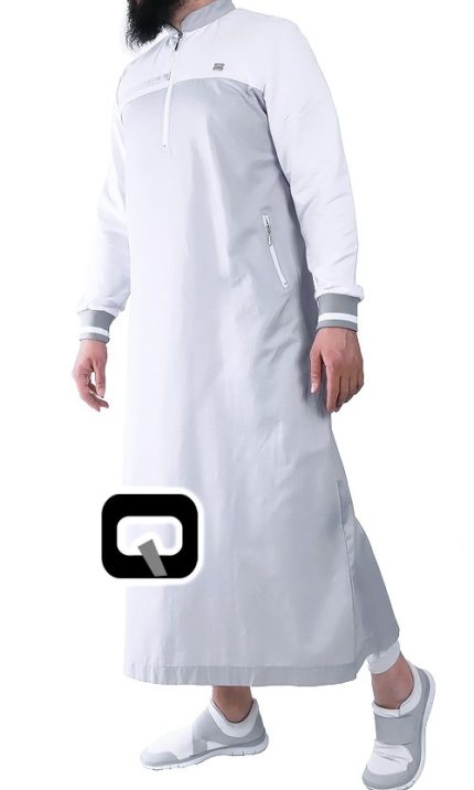Qamis classique blanc et gris Qaba'il