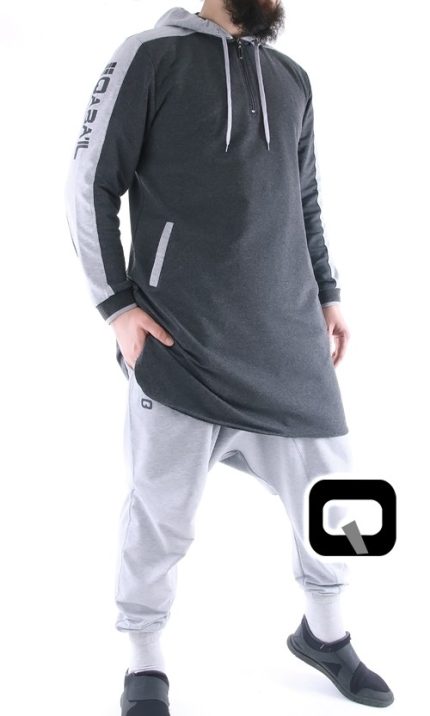 Qamis court à capuche gris foncé Qaba'il
