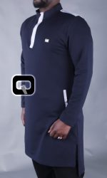 Qamis court boss bleu nuit & gris clair