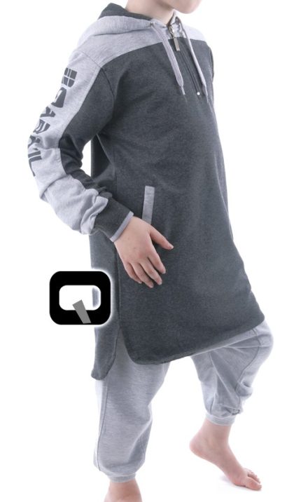 Qamis court enfant à capuche gris anthracite Qaba'il
