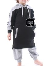 Qamis court enfant à capuche Noir