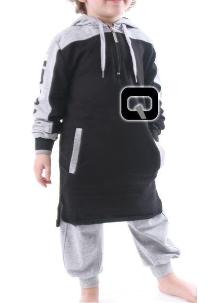 Qamis court enfant à capuche Noir