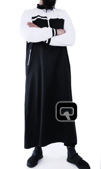 Qamis long classique noir et blanc Qaba'il