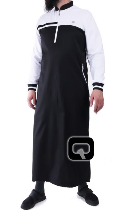 Qamis long classique noir et blanc Qaba'il